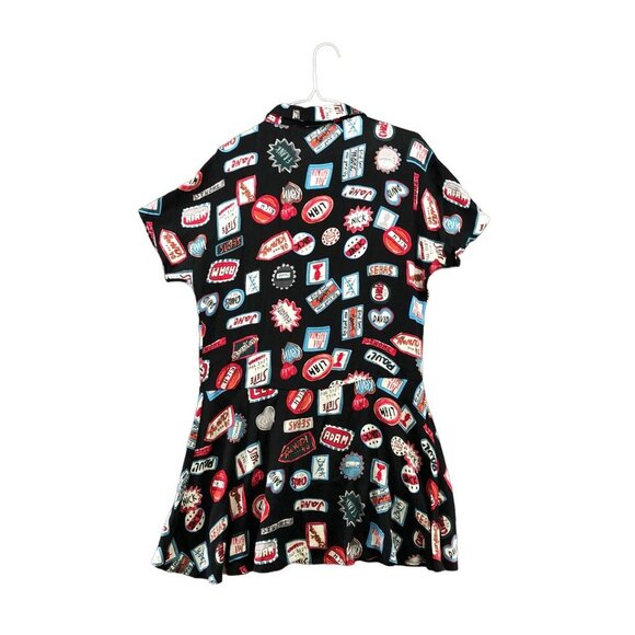 Zara Mini Shirt Dress Size S Black Multicolor Boy Names Graphic Rayon Artsy - Picture 2 of 11